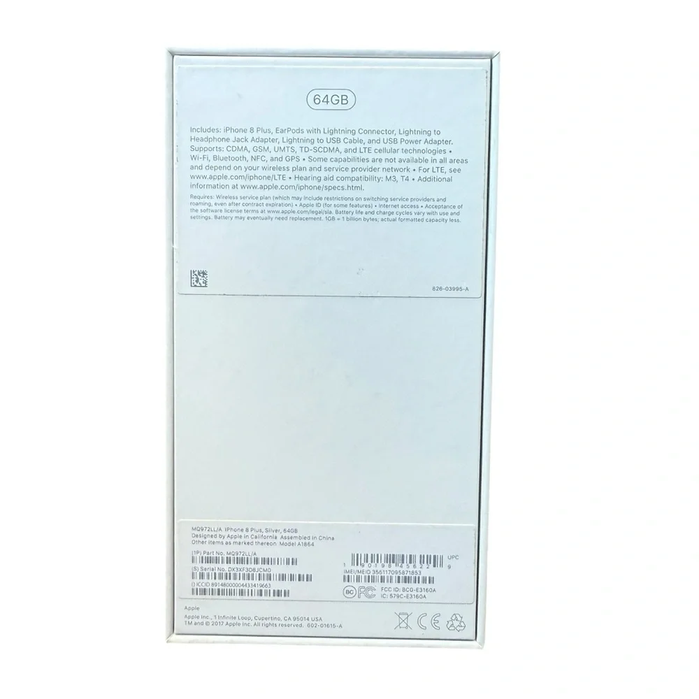EMPTY BOX ONLY Apple iPhone 8 Plus Genuine Silver 64GB Box Sticker Decal